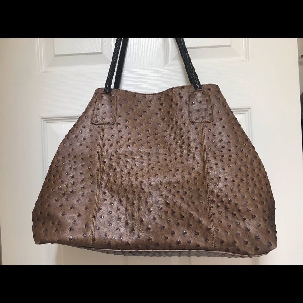 Faux ostrich leather brown bag